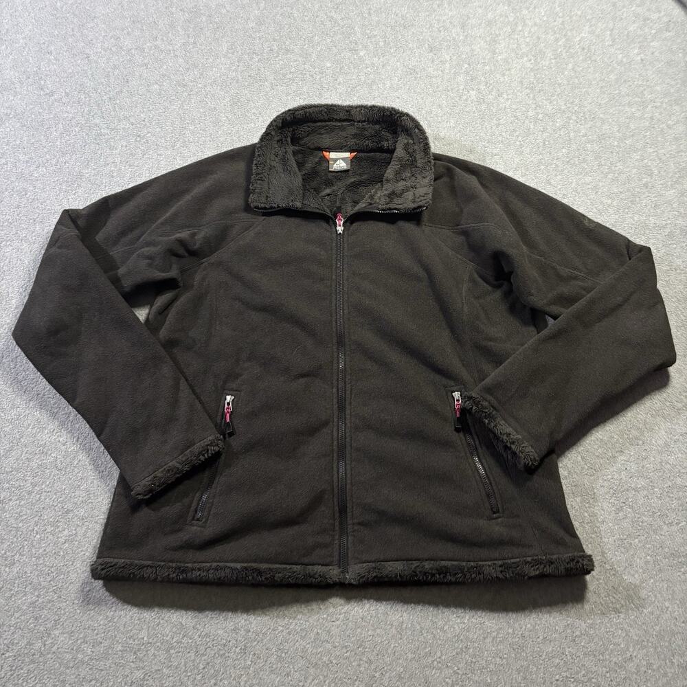Vintage Nike ACG Women XL Black Fleece Jacket Full Zip Fuzzy Trim Outdoor Gorp